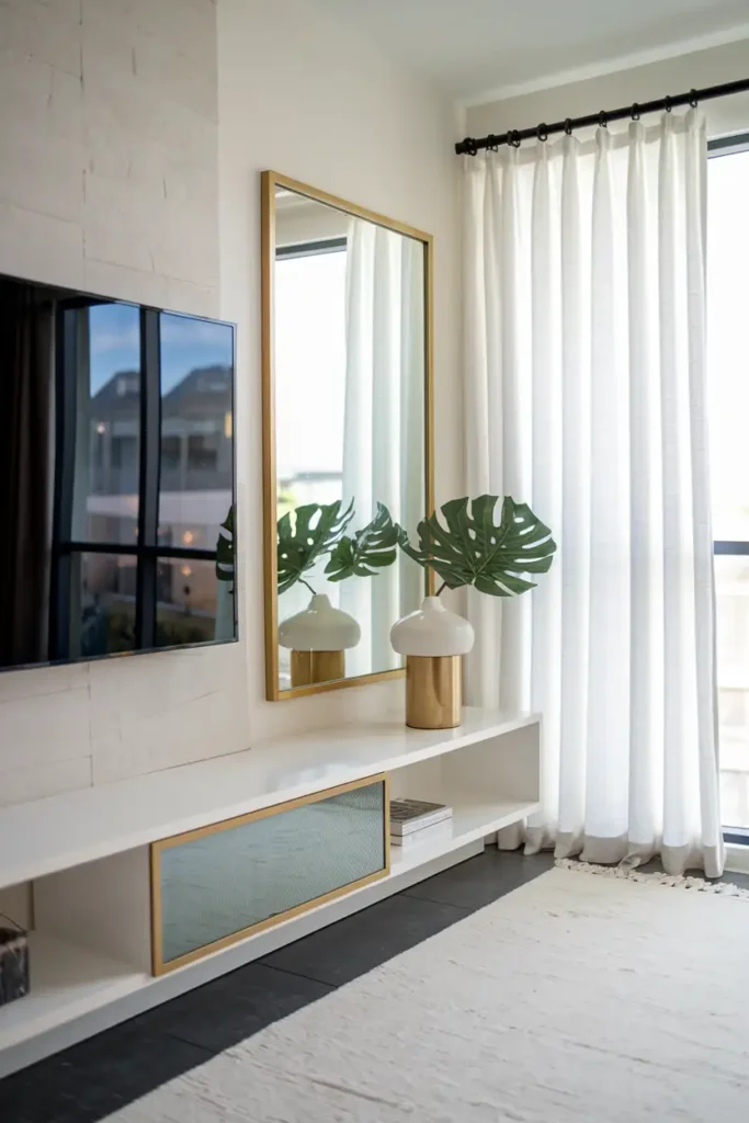 Modern TV Wall with Natural and Glamorous Accents
