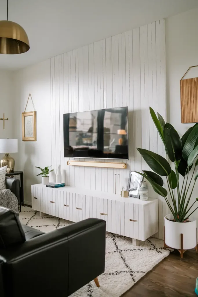 Modern TV Wall with Natural and Glamorous Accents-modern living room tv wall ideas