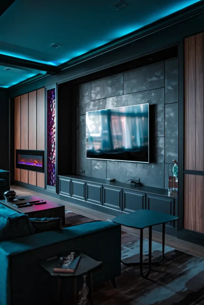 Moody Modern Elegance with Colorful Fireplace Accents