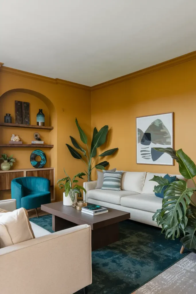 Mustard Yellow - warm paint colors for living room