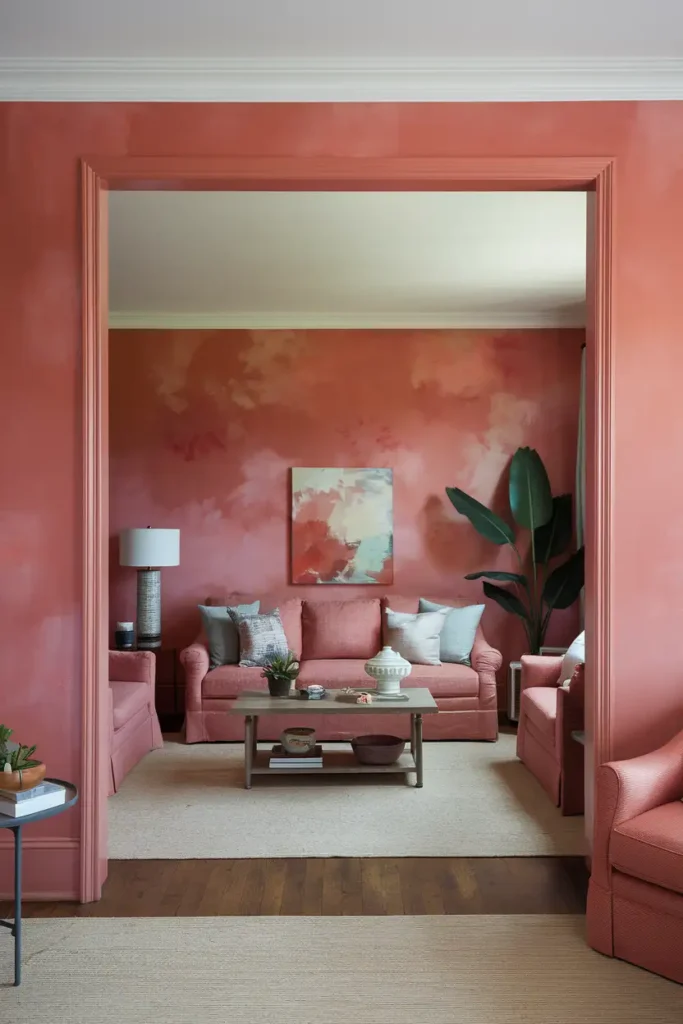 Muted Coral - warm paint colors for living room