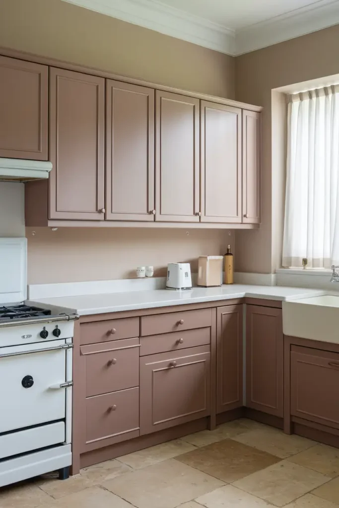 Muted Mushroom-kitchen cabinet colors that hide dust