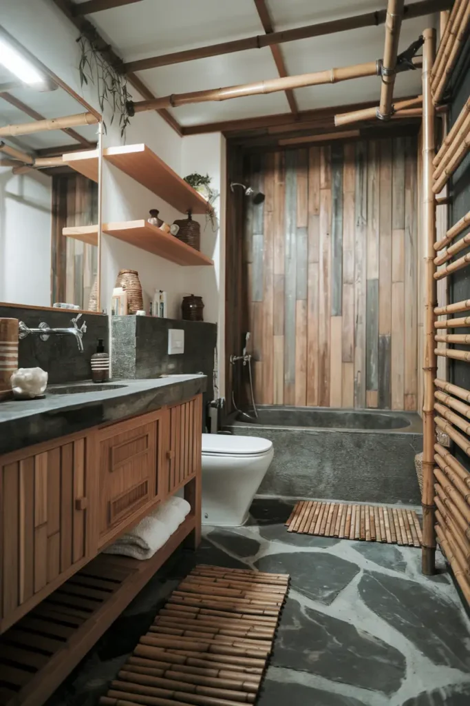 Natural Materials to Bring the Outdoors In-japandi style bathroom idea