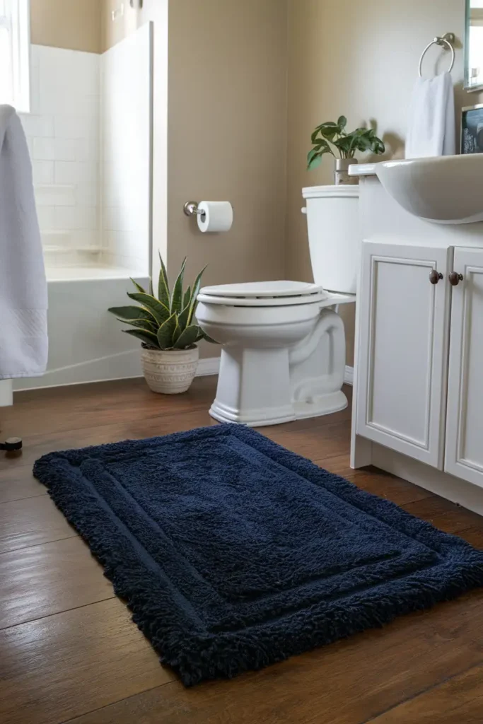 Navy Blue Bath Rug-cool blues for refreshing bathroom decor