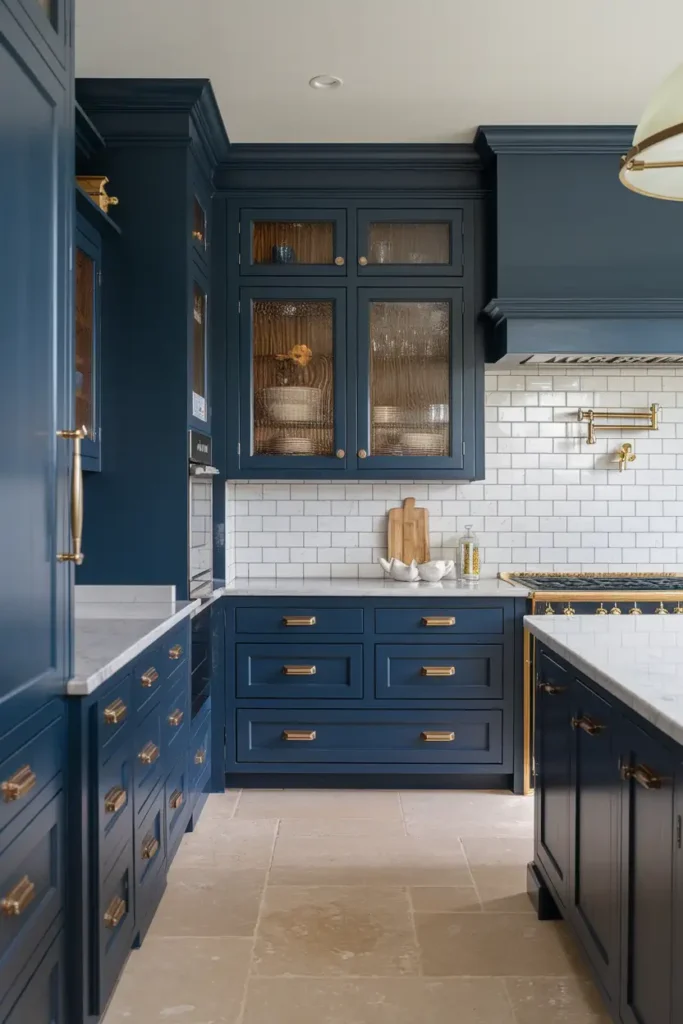 Navy Blue-kitchen cabinet colors that hide dust
