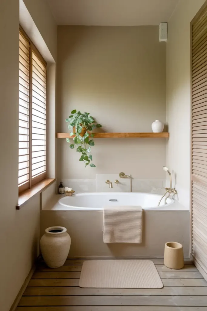 Neutral Tones for a Calm Vibe-japandi style bathroom idea