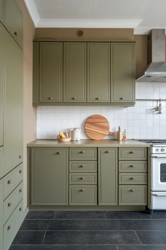 Olive Drab-kitchen cabinet colors that hide dust