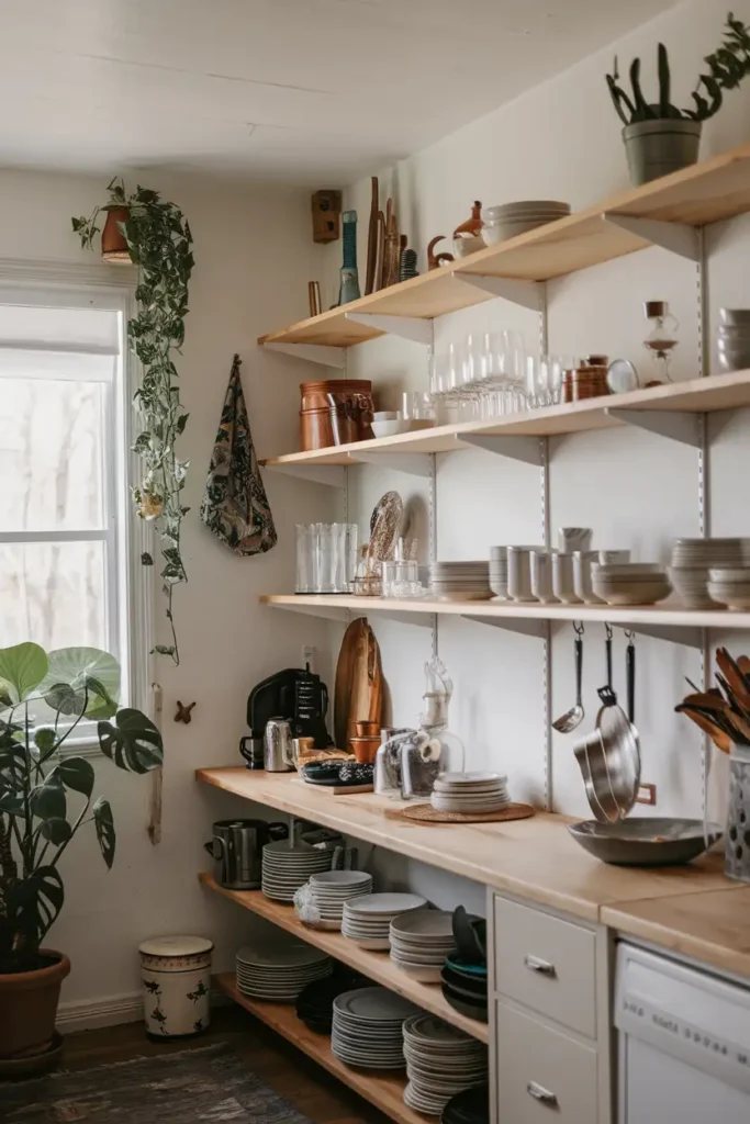 Open Shelving with Natural Wood