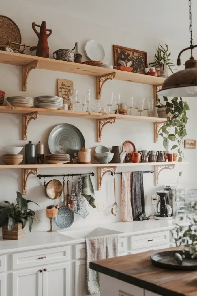 Open Shelving with Natural Wood-boho kitchen ideas