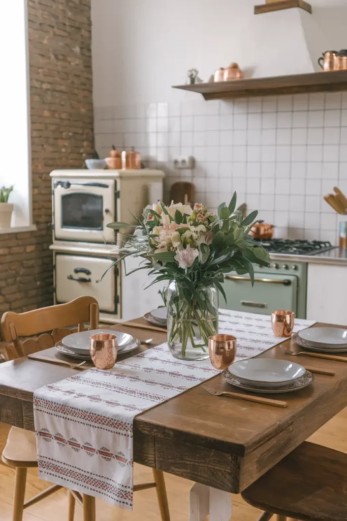 Patterned Table Runner-boho kitchen ideas