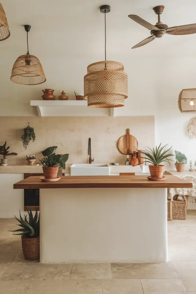 Rattan Pendant Lights-boho kitchen ideas