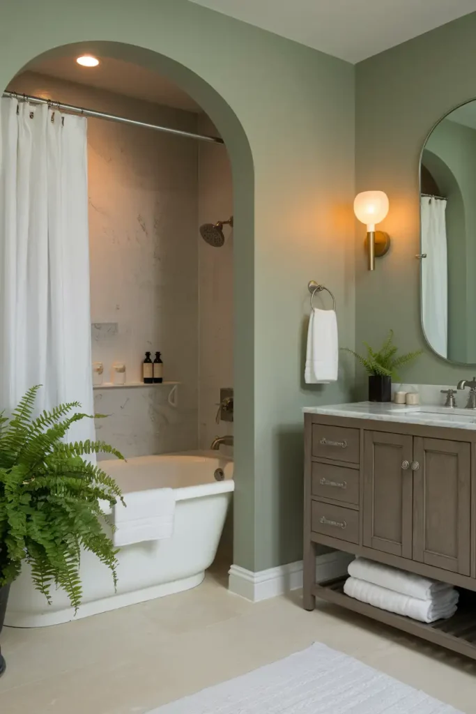 Sage Whisper-calming paint colors for a relaxing bathroom