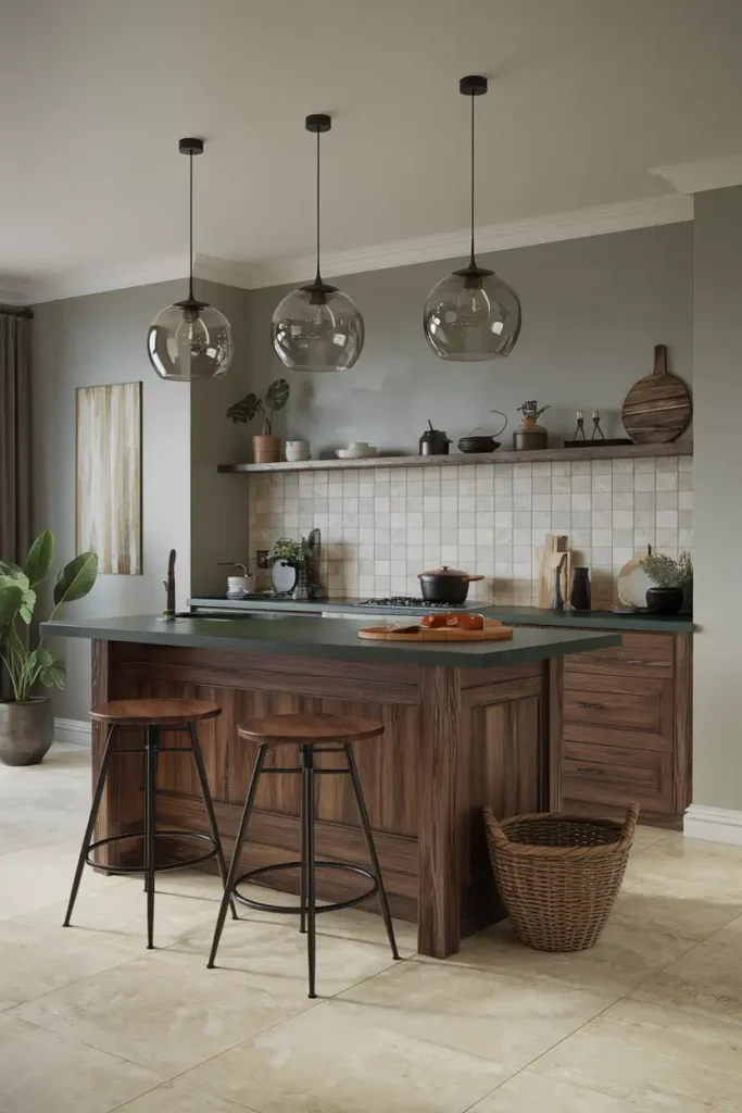 Smoky Glass Pendant Lights-moody kitchen ideas