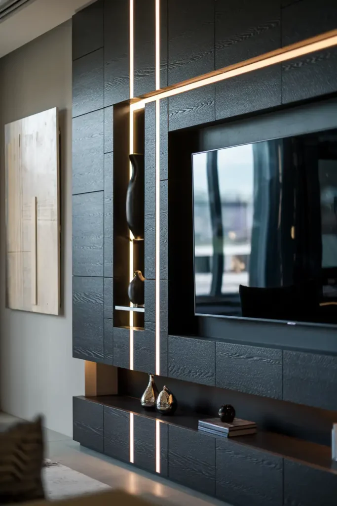 Sophisticated Black and Textured TV Wall