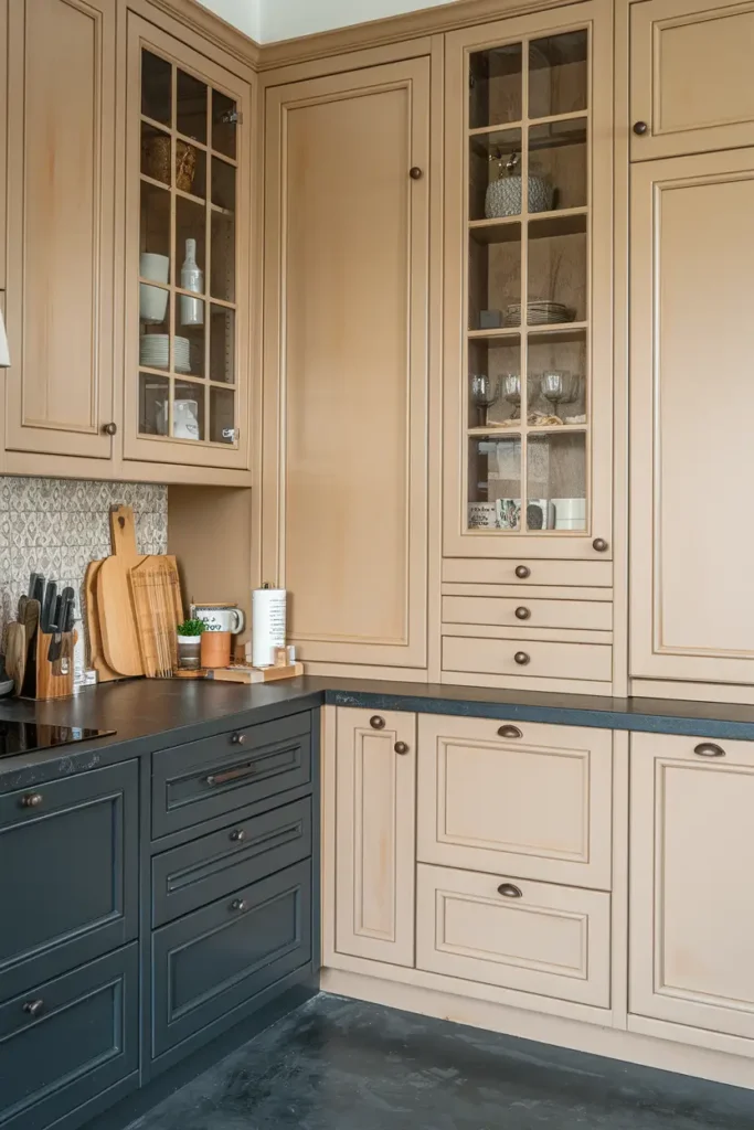 Warm Beige-kitchen cabinet colors that hide dust