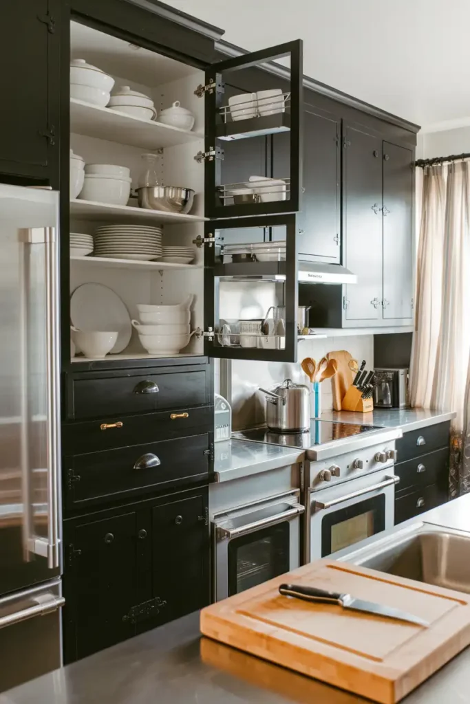 Accentuate with Stainless Steel-black cabinet kitchen ideas