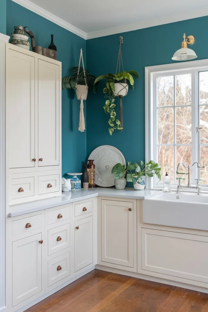 Aegean Teal-paint colors for white cabinet kitchens