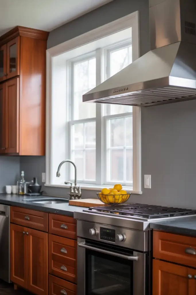 Benjamin Moore Classic Gray-paint color cherry cabinets