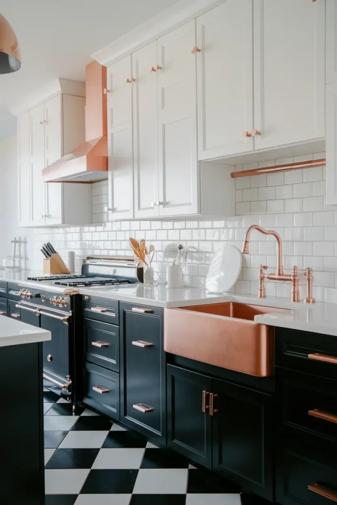 Black + White + Rose Gold-kitchen color combinations