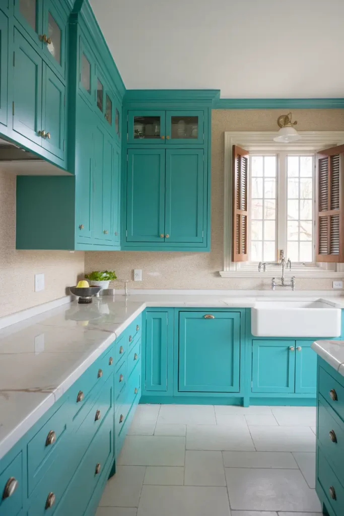 Bright Teal-best paint colors for kitchen cabinets