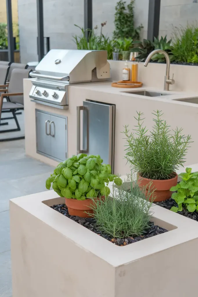 Built-In Planters-outdoor kitchen ideas
