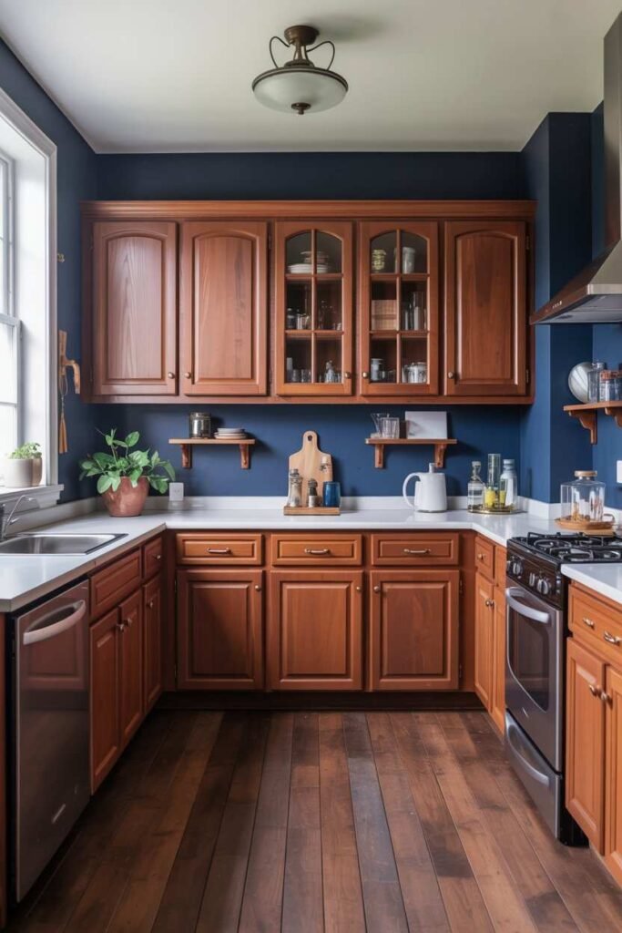 Deep Navy Blue-paint color cherry cabinets