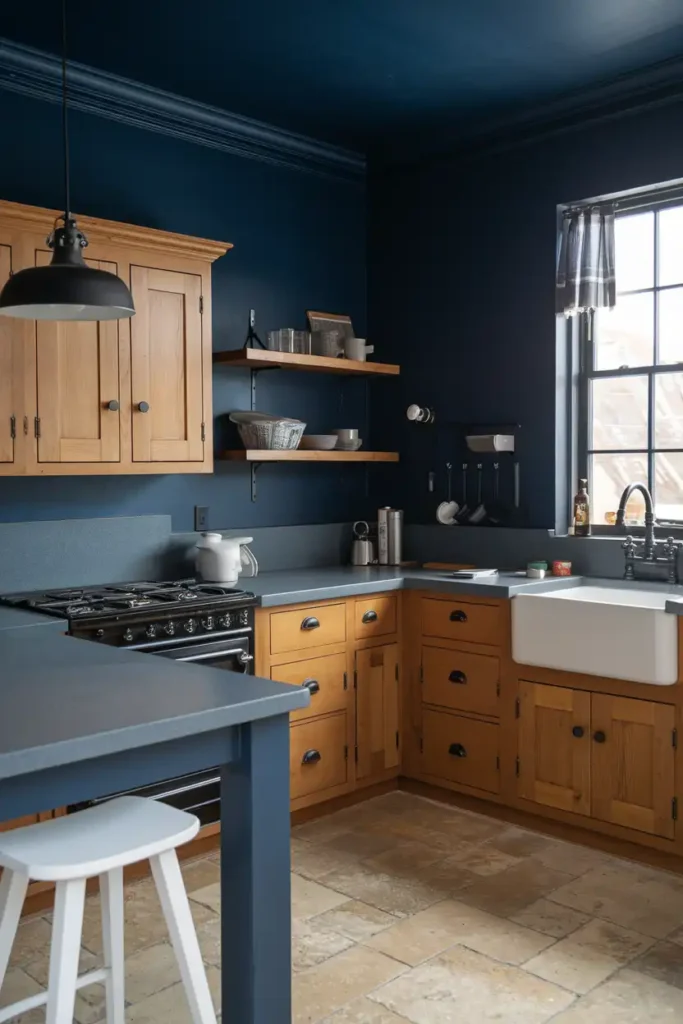 Deep Navy - what color to paint kitchen with honey oak cabinets