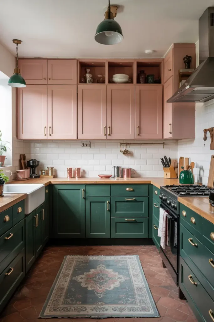 Emerald Green + Blush Pink-kitchen color combinations