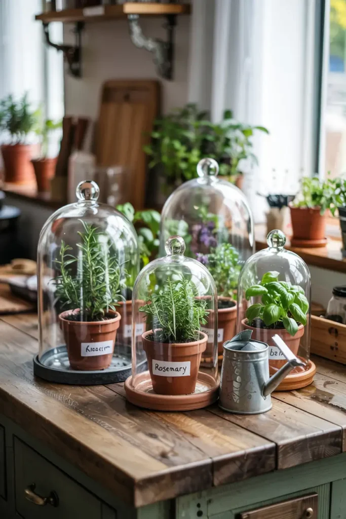 Glass Cloche Mini Greenhouse-diy indoor herb garden ideas