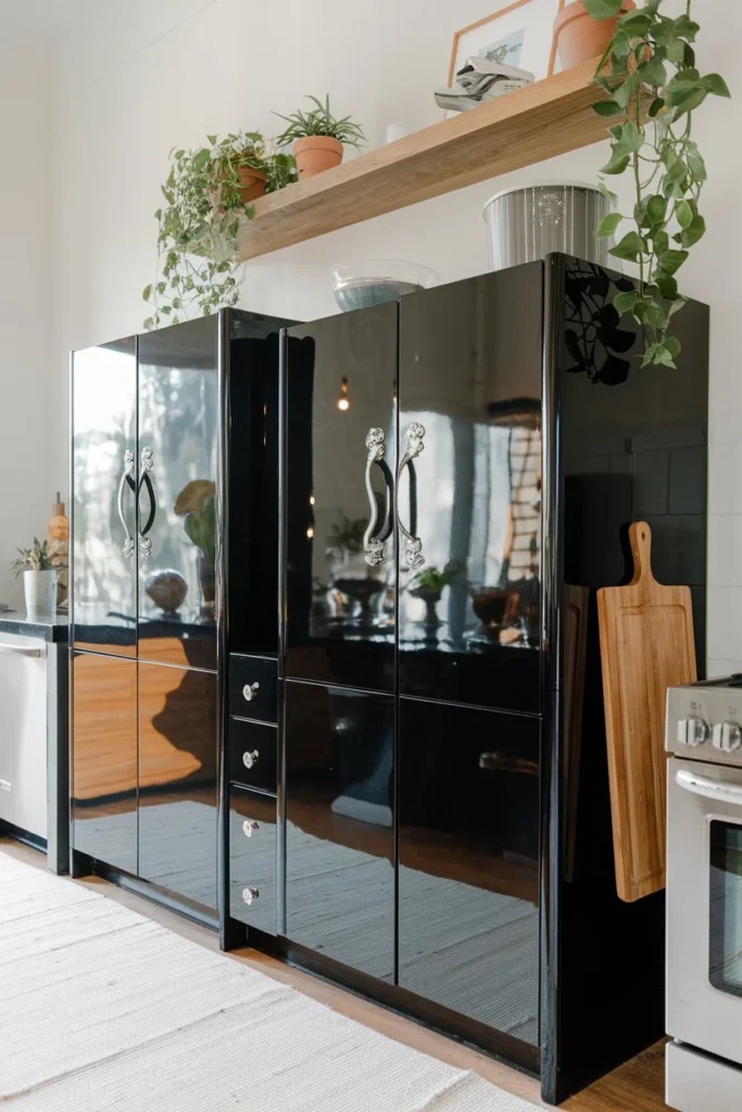 Glossy Black Cabinets for an Elegant Shine