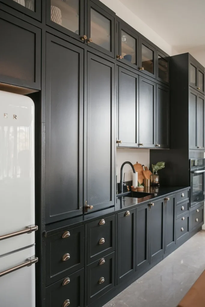 Go Floor-to-Ceiling-black cabinet kitchen ideas