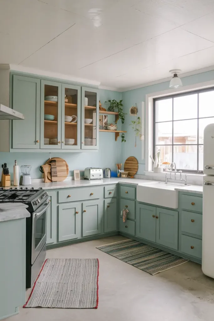 Gray-Green + Baby Blue-kitchen color combinations