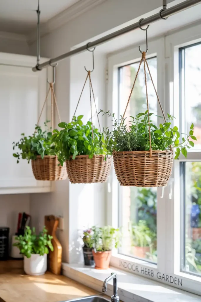 Hanging Basket Display-diy indoor herb garden ideas
