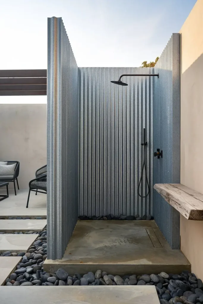 Industrial Elegance-outdoor shower ideas