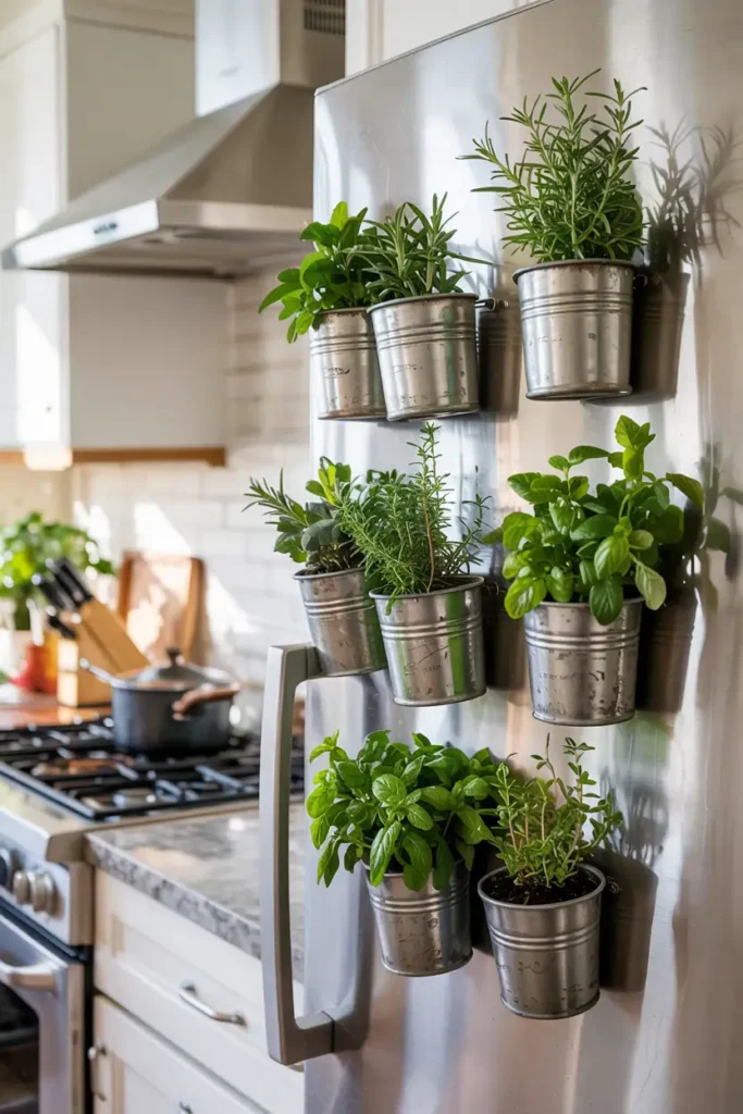 Magnetic Fridge Garden-diy indoor herb garden ideas