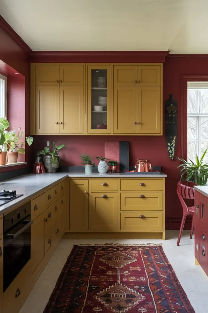 Mustard Yellow + Deep Red-kitchen color combinations
