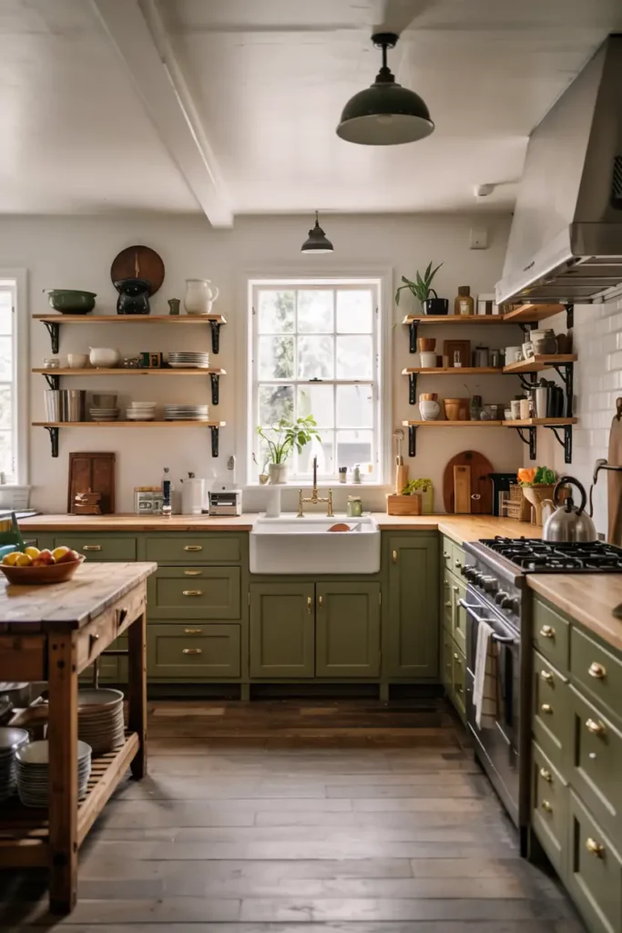 Olive Green + Crisp White-kitchen color combinations