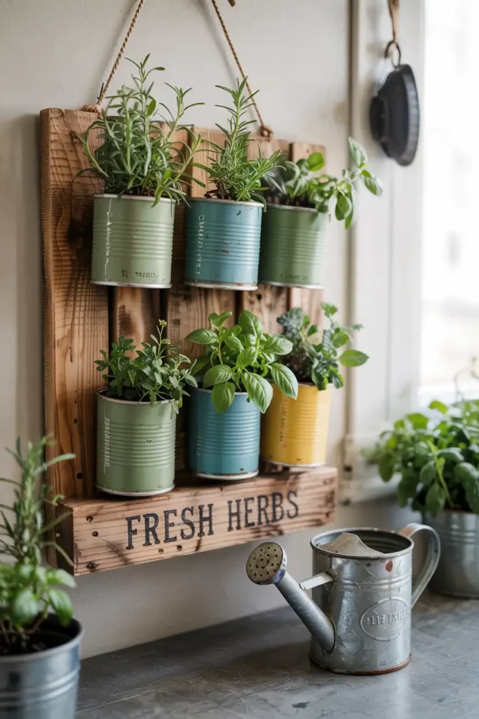 Repurposed Tin Can Garden-diy indoor herb garden ideas
