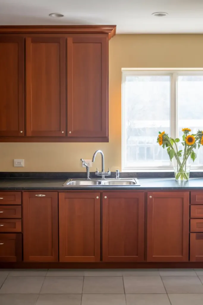 Sherwin Williams Accessible Beige-paint color cherry cabinets