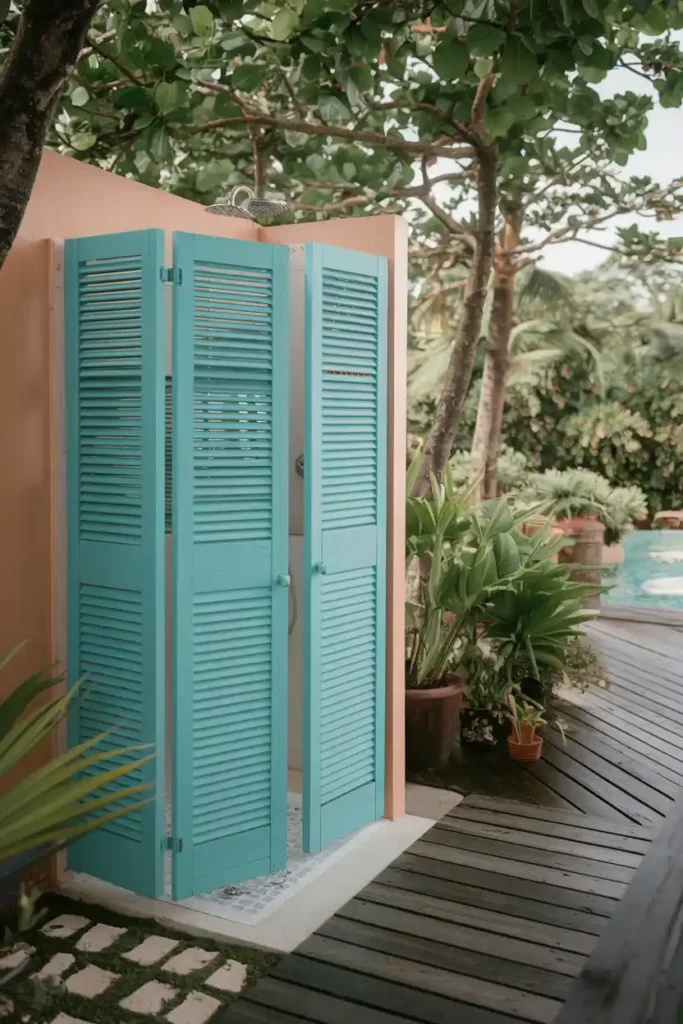 Shutter-Style Doors-outdoor shower ideas