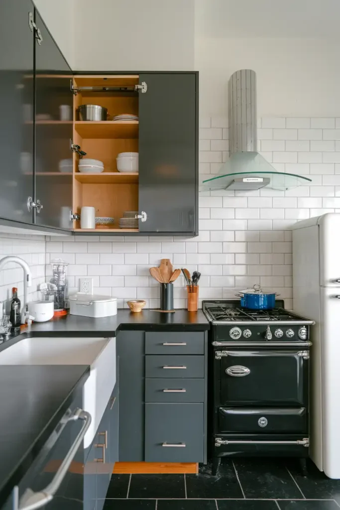 Soft-Close Black Cabinets for a Polished Touch