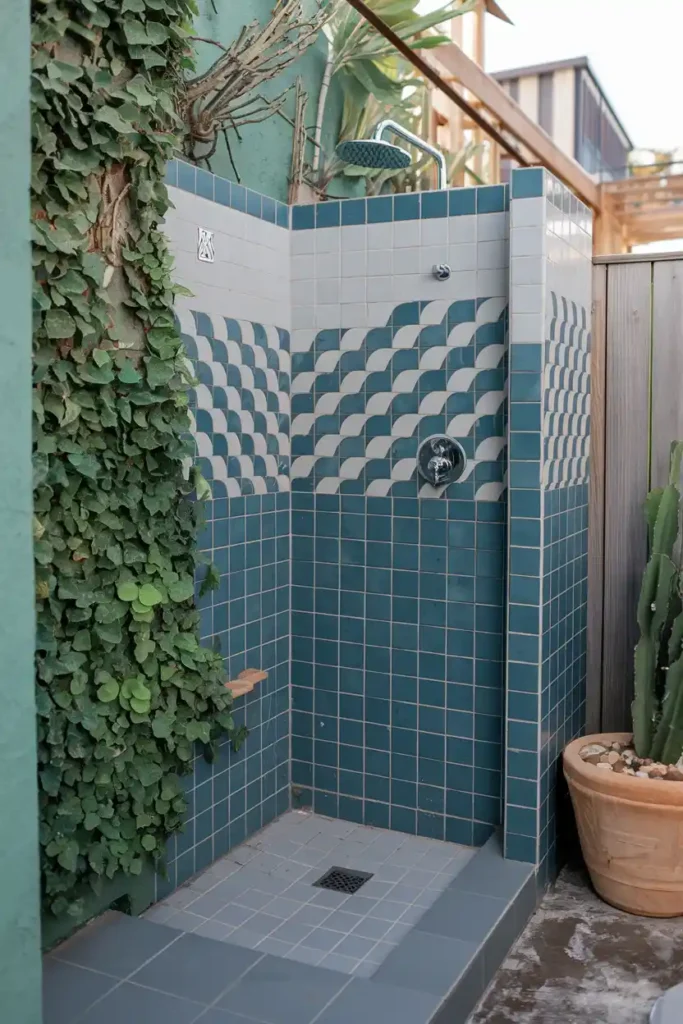 Tiled Elegance-outdoor shower ideas