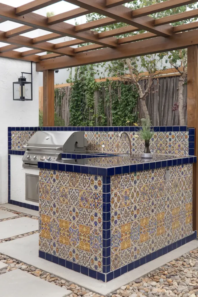 Tiled Island Accent-outdoor kitchen ideas