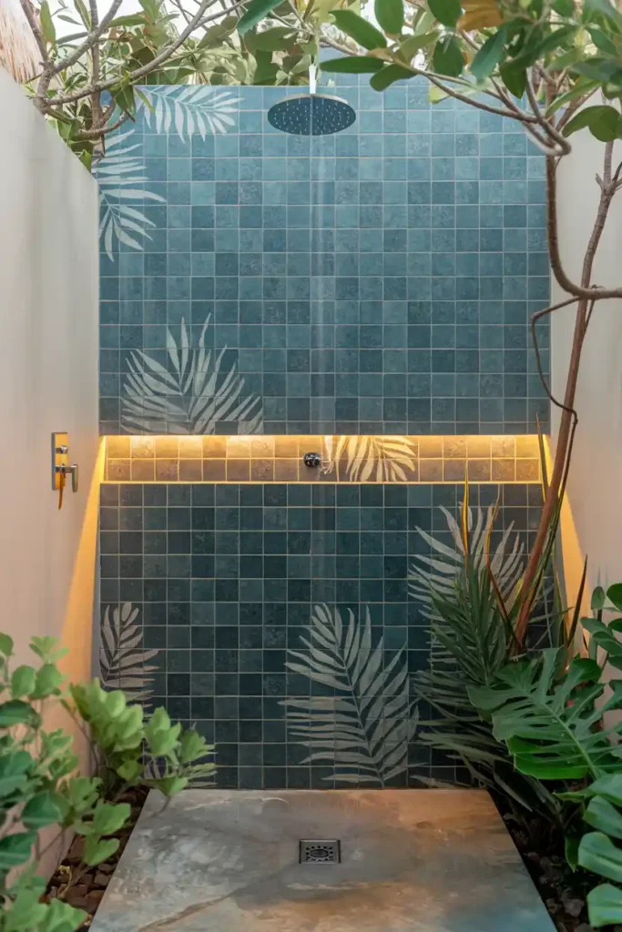 Tropical Tile Backdrops-outdoor shower ideas