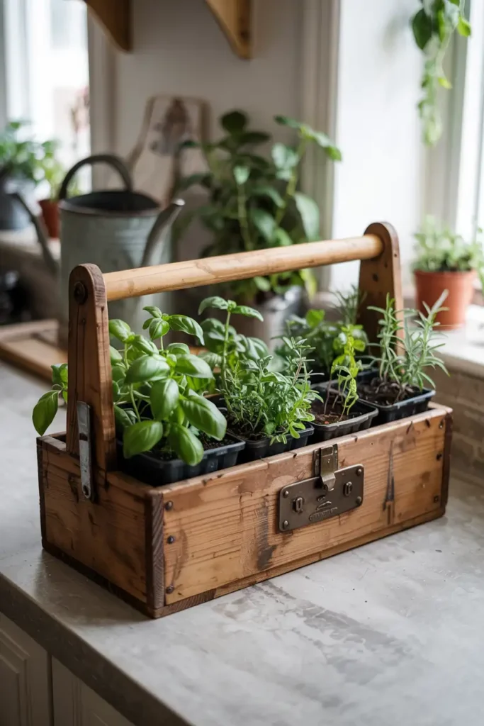 Vintage Toolbox Planter-diy indoor herb garden ideas