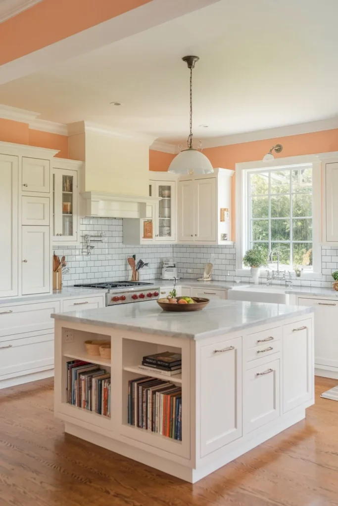 Warm Peach-paint colors for white cabinet kitchens