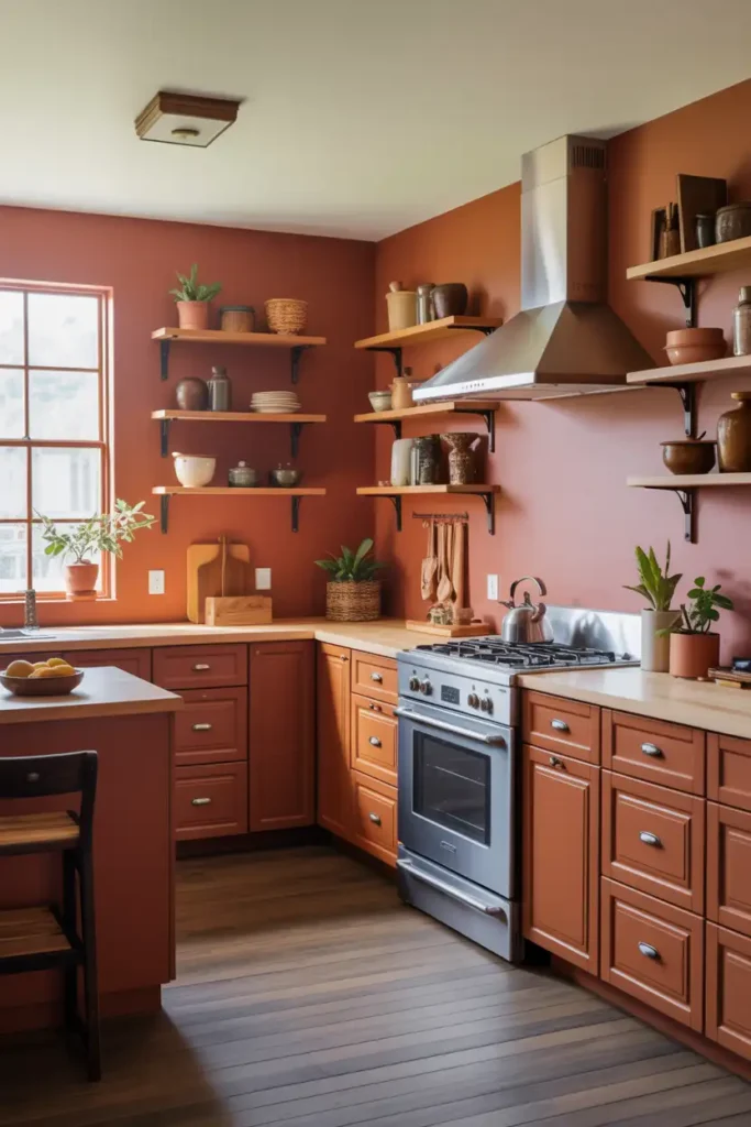 Warm Terracotta-paint color cherry cabinets