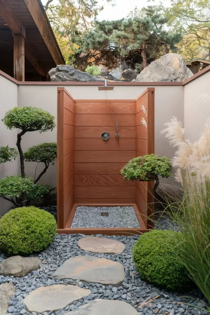 Zen Escape with Gravel Base-outdoor shower ideas
