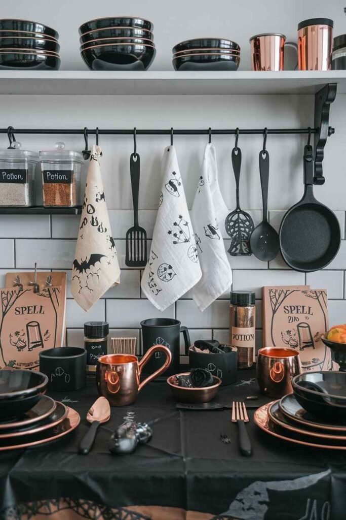 Bewitching Kitchenware Display-halloween apartment decorations