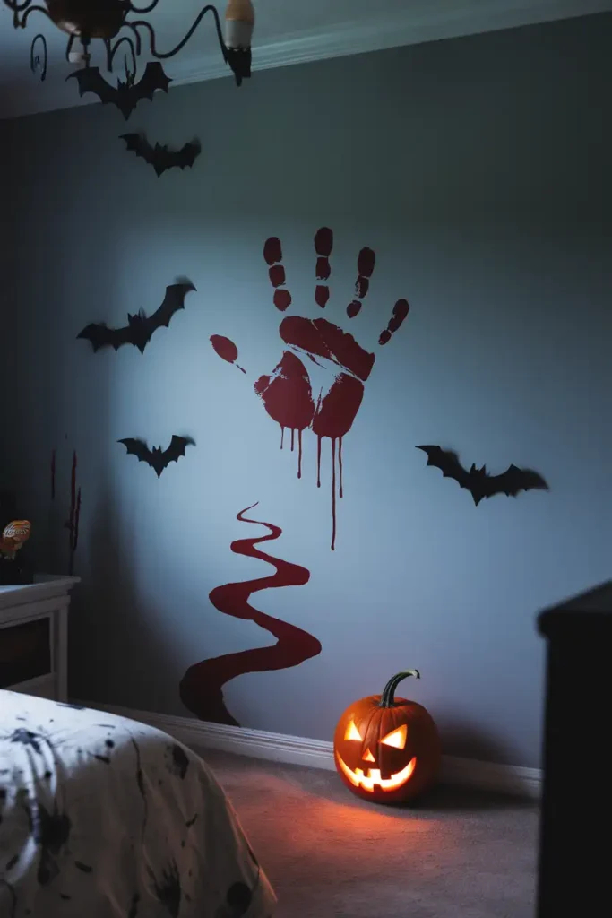 Bloody Handprint Wall Art-spooky halloween bedroom decor